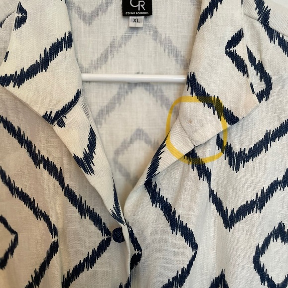 Connie Roberson Navy And White Linen Jacket/Top With French Knot Closure Size XL - Picture 4 of 6